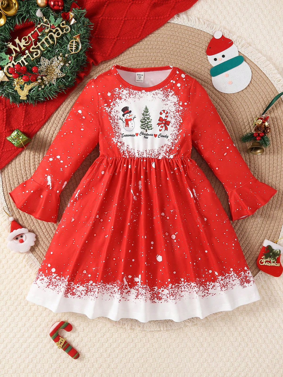 Persoplay Kids Young Girl Christmas Santa Dress, Fun & Cute Snowflakes Forest Deer Plaid Stretchy A-Line Dress