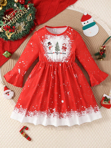 Persoplay Kids Young Girl Christmas Santa Dress, Fun & Cute Snowflakes Forest Deer Plaid Stretchy A-Line Dress