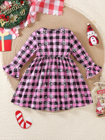 Persoplay Kids Young Girls Christmas Santa Dress, Cute & Snowing Forest Deer Plaid Elastic Dress