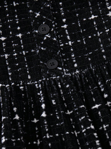 PrepCrw Young Girls A-Line Collared Dress, With Black Mesh Sleeves And Waistline, For School/Academy Style, Autumn & Winter