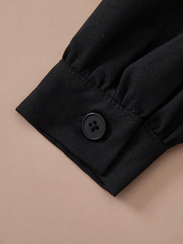 PrepCrw Young Girls A-Line Collared Dress, With Black Mesh Sleeves And Waistline, For School/Academy Style, Autumn & Winter