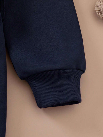 PrepCrw Young Girls College-Style Indigo Blue Knit Fitted Front Button Collar Dress, Autumn/Winter