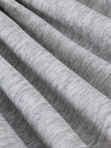 PrepCrw Young Girls' Collegiate Style Gray Knit Loose Fit Crew Neck Dress, Autumn/Winter