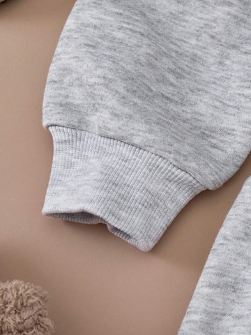 PrepCrw Young Girls' Collegiate Style Gray Knit Loose Fit Crew Neck Dress, Autumn/Winter