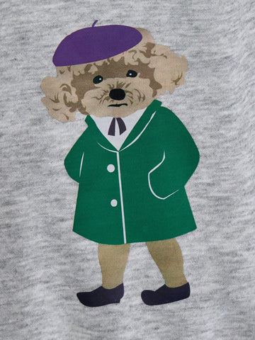 PrepCrw Young Girls' Collegiate Style Gray Knit Loose Fit Crew Neck Dress, Autumn/Winter