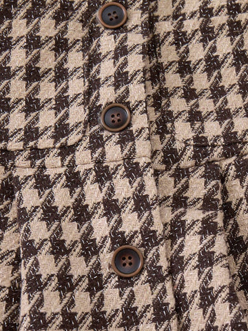 PrepCrw Young Girls Elegant Houndstooth Combo Dress, Academic Style For Autumn/Winter