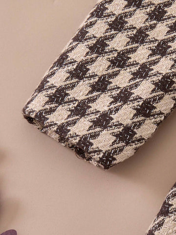 PrepCrw Young Girls Elegant Houndstooth Combo Dress, Academic Style For Autumn/Winter