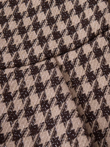 PrepCrw Young Girls Elegant Houndstooth Combo Dress, Academic Style For Autumn/Winter