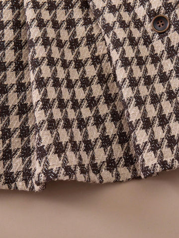 PrepCrw Young Girls Elegant Houndstooth Combo Dress, Academic Style For Autumn/Winter