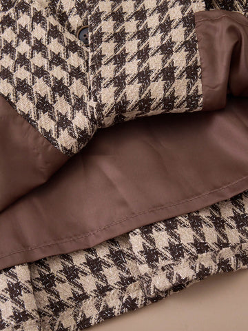 PrepCrw Young Girls Elegant Houndstooth Combo Dress, Academic Style For Autumn/Winter