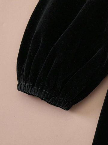 PrepCrw Young Girls' Polka Dot Ruffle Collar Loose Woven Back Slit Casual Dress, Fall/Winter