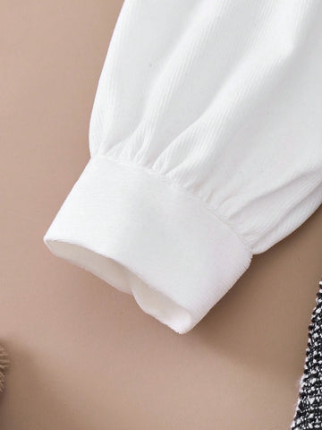 PrepCrw Young Girls' School Style Black & White Woven Mixed Midi Dress, Autumn/Winter