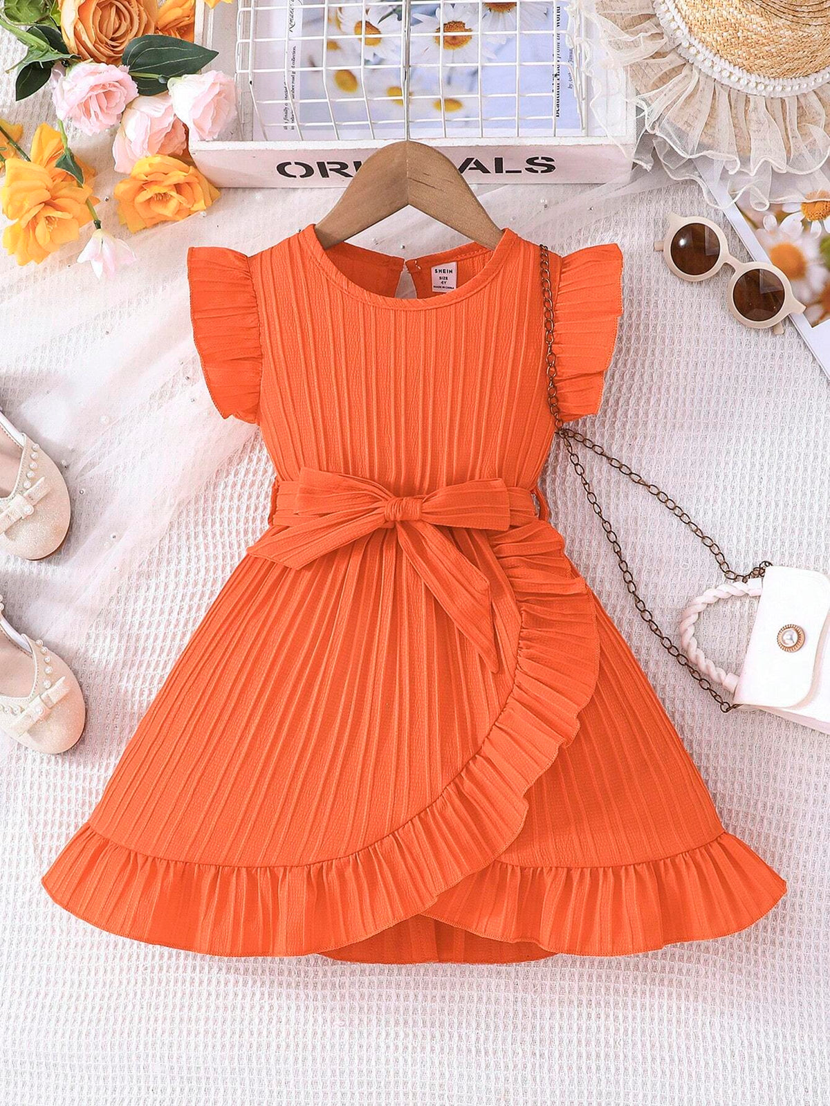 Princess Midi Dress For Toddler Girls Bowknot Waist Flounce Hem Party Gown, Spring Summer