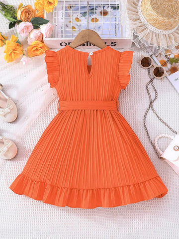 Princess Midi Dress For Toddler Girls Bowknot Waist Flounce Hem Party Gown, Spring Summer