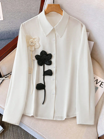 Privé 1pc Women Casual Shirt With 3D Floral Design