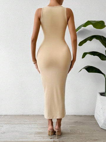 3pcs Pleated Detail Sleeveless Dress