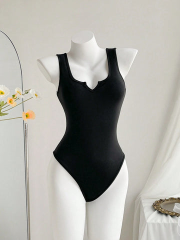 4pcs/Set Women's Solid Color Sleeveless Bodysuit In Various Styles