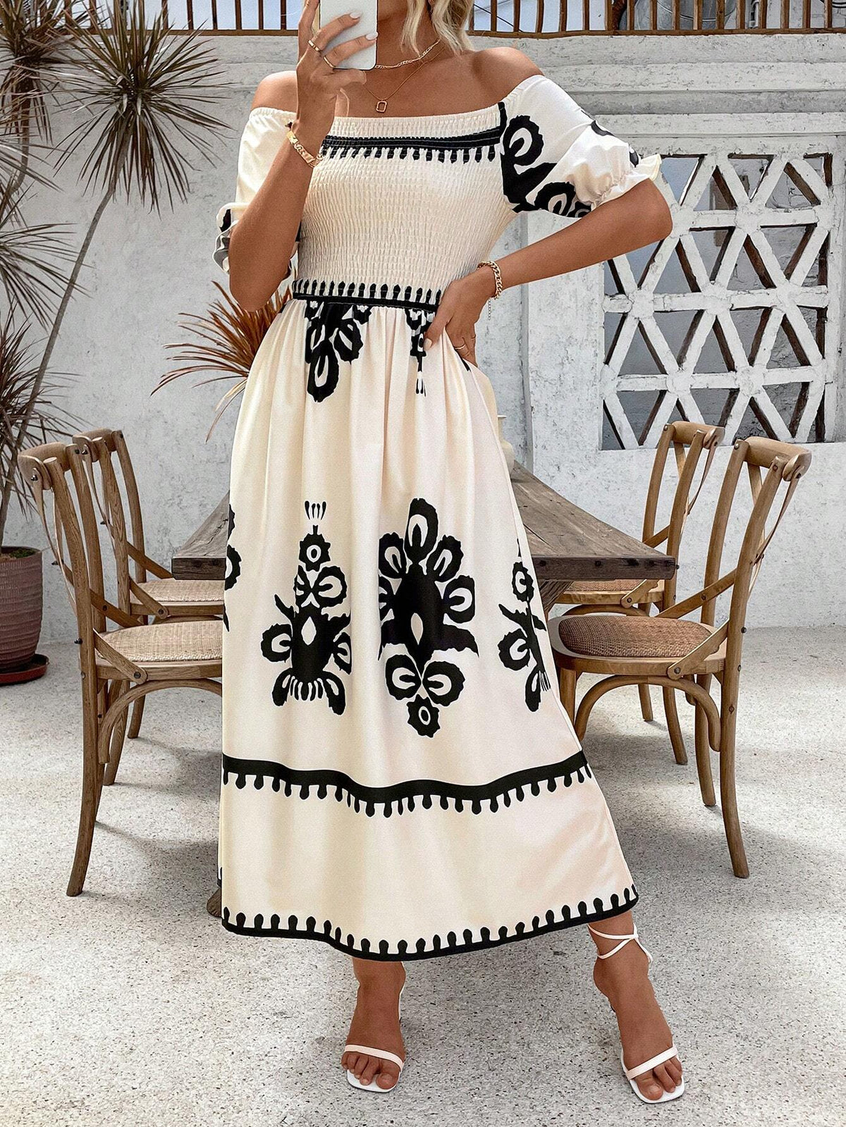All-Over Print Off-Shoulder Summer Elegant Dress