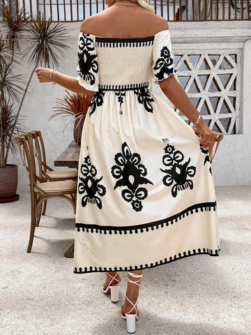 All-Over Print Off-Shoulder Summer Elegant Dress