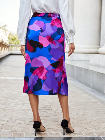 Allover Print Knot Side Wrap Skirt