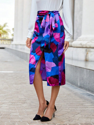 Allover Print Knot Side Wrap Skirt