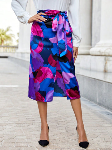 Allover Print Knot Side Wrap Skirt