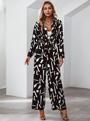 Allover Print Shirt & Wide Leg Pants