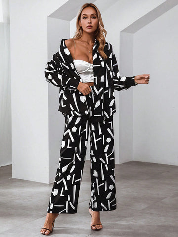 Allover Print Shirt & Wide Leg Pants