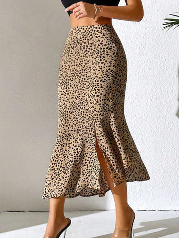 Privé Allover Print Split Thigh Mermaid Hem Skirt