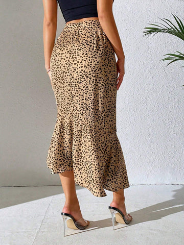 Privé Allover Print Split Thigh Mermaid Hem Skirt