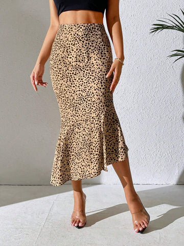 Privé Allover Print Split Thigh Mermaid Hem Skirt