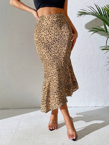 Privé Allover Print Split Thigh Mermaid Hem Skirt