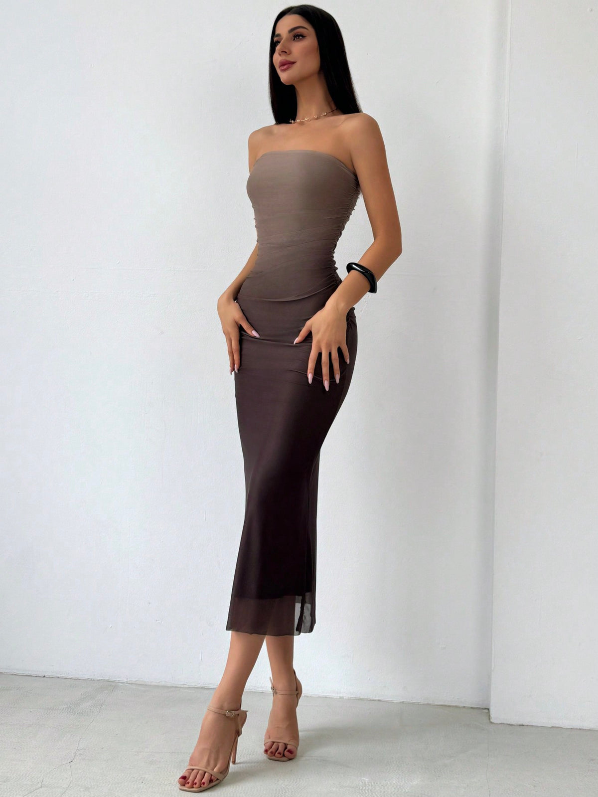 American Style Gradient Mesh Strapless Bodycon Dress
