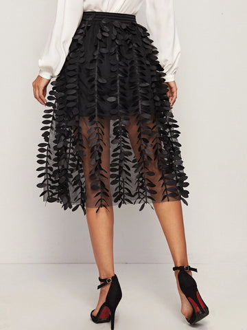 Privé Appliques Mesh Overlay Two Layer Skirt