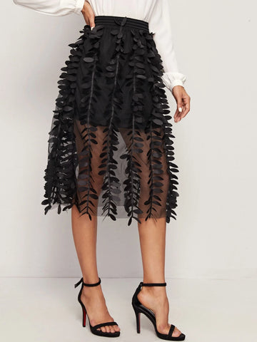 Privé Appliques Mesh Overlay Two Layer Skirt