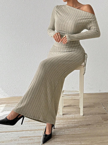 Asymmetric Collar Long Sexy Dress, Spring & Autumn