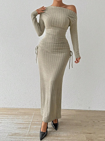Asymmetric Collar Long Sexy Dress, Spring & Autumn