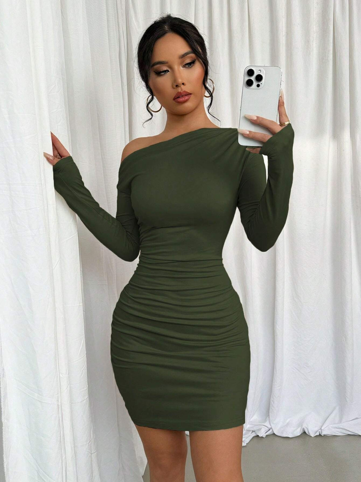 Asymmetric Ruffle Long Sleeve Casual Dress