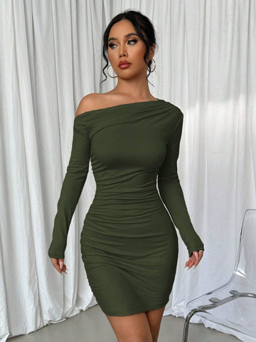 Asymmetric Ruffle Long Sleeve Casual Dress