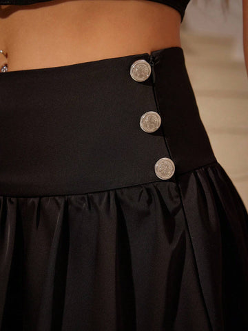 Privé Asymmetrical Hem Ruffle Edge Solid Color Skirt For Summer