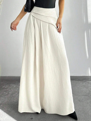 Privé Autumn/Winter New Elegant High Waist Women's Pleated A-Line Maxi Skirt, Apricot Color