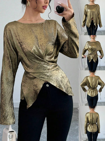 Privé Autumn Solid Color Wrap Around Women Blouse