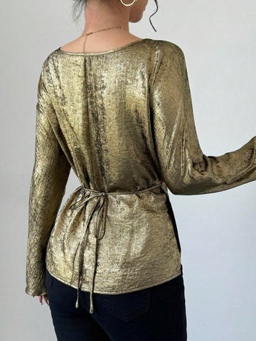 Privé Autumn Solid Color Wrap Around Women Blouse