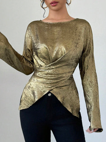 Privé Autumn Solid Color Wrap Around Women Blouse