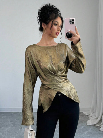 Privé Autumn Solid Color Wrap Around Women Blouse