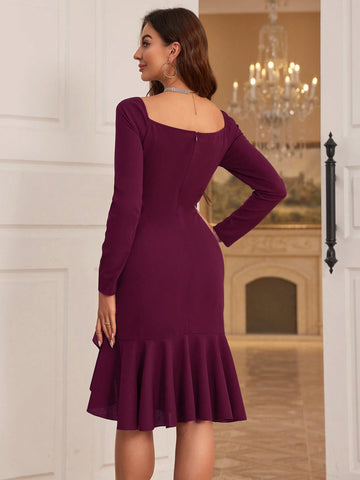 Bridesmaid Dress With Ruffle Edges And Twist Knot Detailing On The Bodice