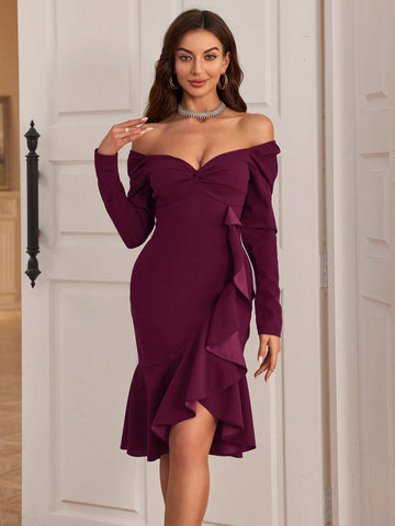 Bridesmaid Dress With Ruffle Edges And Twist Knot Detailing On The Bodice