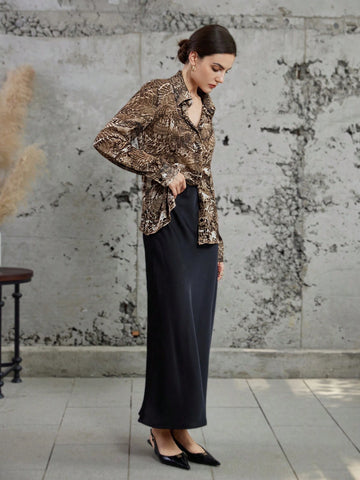 Privé Business Casual Lapel Charming Random Leopard Print Long Sleeve Shirt