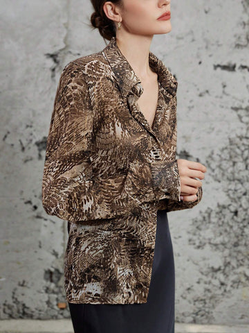 Privé Business Casual Lapel Charming Random Leopard Print Long Sleeve Shirt