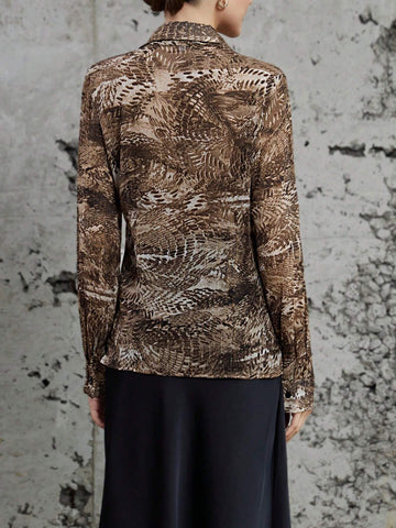 Privé Business Casual Lapel Charming Random Leopard Print Long Sleeve Shirt
